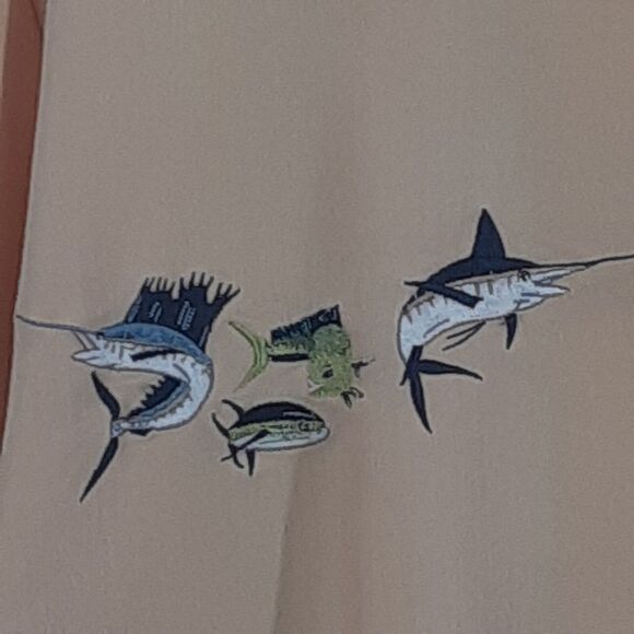 Hook & Tackle Mens Large Yellow Fish Embroidered Short Sleeve Hawaiin Shirt - Picture 2 of 13